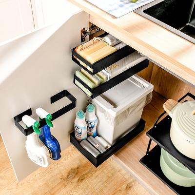 China Low Price Minimalist Kitchen Sink Supplies Storage Hanging Rack Sliding Basket Under Cabinet Organizer for sale