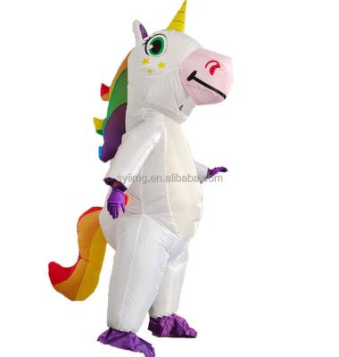 China Colorful Inflatable Unicorn Kids Overalls Boys Cosplay Explosion Suit Unicorn Costume Cartoon Animal Suit Cosplay Costume For Adult for sale