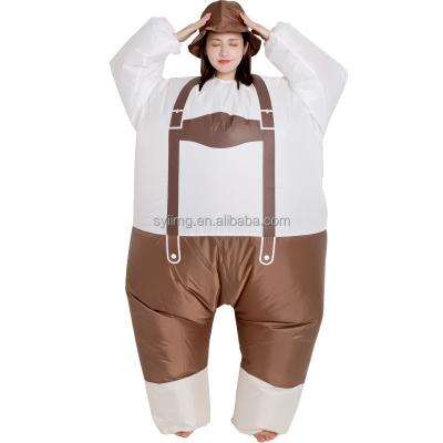 China Holiday Party Animal Inflatable Fat Giant Costume Suspenders Cartoon Cosplay Inflatable Halloween Costume Cosplay Blow Up Costume for sale