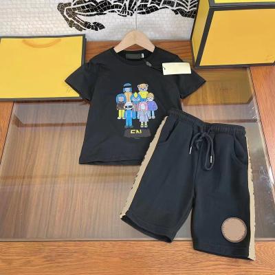 China Spandex / Cotton 2022 Hot Sale Designer Boys Crew Neck T-shirt Cotton Kids Sets for sale