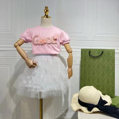 China Wholesale Cute Pink 100% Cotton Designer Kids Clothing Girls Clothing Sets 2022 for sale