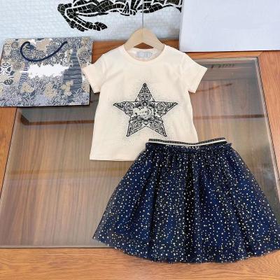 China Polyester / Cotton Fashion Kids Short Sleeve + Mesh Skirt Hot Sale Kids Summer Sets 2022 for sale