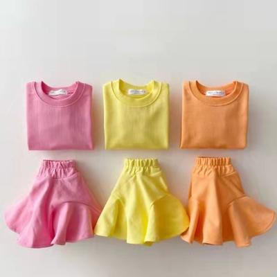 China Anti-wrinkle Korean version of the autumn casual children's clothing suit baby spring candy color sweater skirt loose child for sale