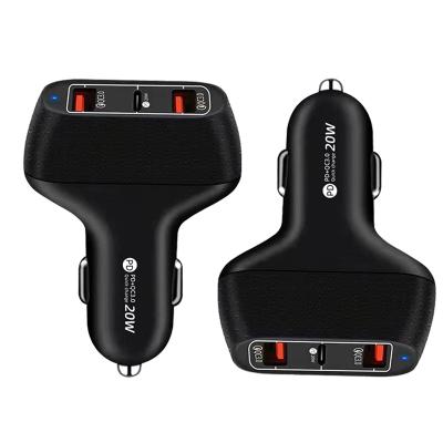 China Type-C Palladium 20W 3 Ports Electric Car Charger Black Mobile Phone USB Car Charger Support OEM/ODM for sale