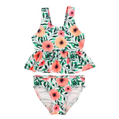 China New Fashionable Cute Children's Flower Printing Swimwear Children's Breathable Bikini Set With Skirt Swimwear For Girls for sale