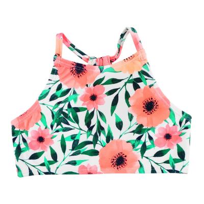 China New Fashionable Flower Print Children's Swimwear Kids Babies Breathable Bikini Set With Halter Neck for sale