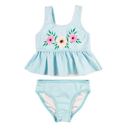 China High Quality Breathable OEM Rib Fabric Bikini Top With Skirt And Bottom Two Piece Set Kids Swimwear for sale