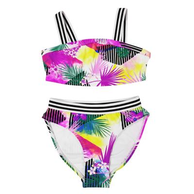 China Wholesale Breathable Girls Swimwear Kids Swimwear Swimming Suit Stripe Tie Up Bikini Set for sale