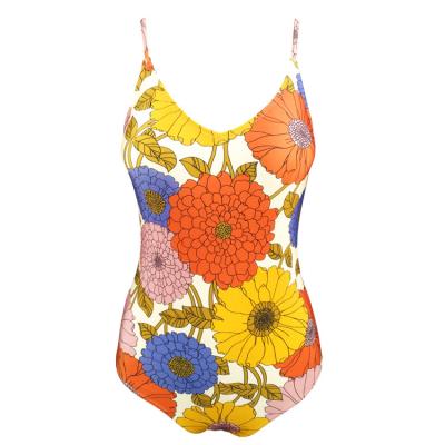 China Factory sale antibacterial women ruffle neckline swimwear sweemwear women flower print swimwear cover up knitted swimwear for sale