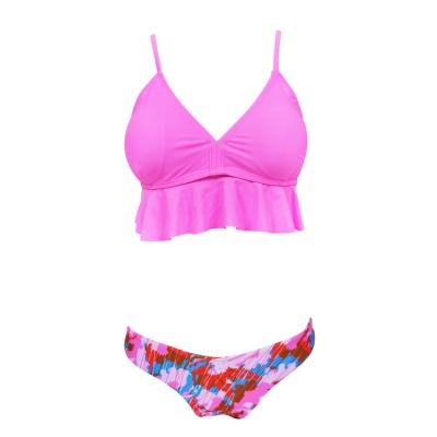 China Girls plus size swimwear than hot seller two piece swimwear sets flower print crochet sarongs ruffle bikini for sale