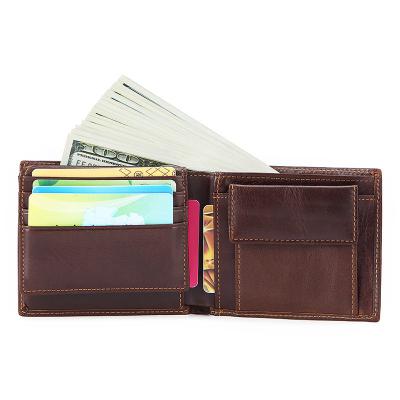 China RFID Blocker Anti-thief Coin Pocket Card Holder Slots Men Genuine Leather Wallet for sale