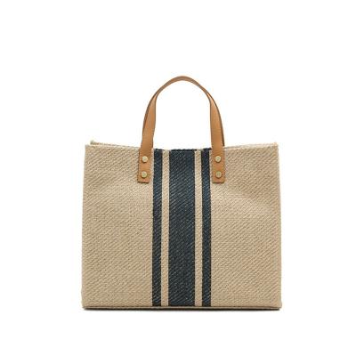 China Wholesale PORTABLE Ladies Hand Towel Striped Simple Square Canvas Tote Large Bag Shoulder for sale