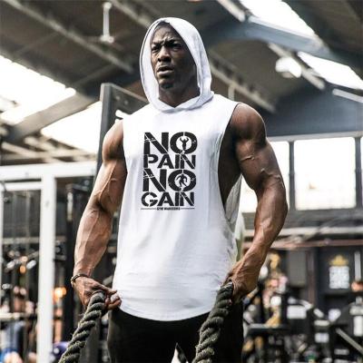 China 2022 New LOGO Workout Hooded Tank Tops Muscle Bodybuilding Custom Men's Gym Sleeveless Cutout T-Shirt 2022 QUICK DRY for sale