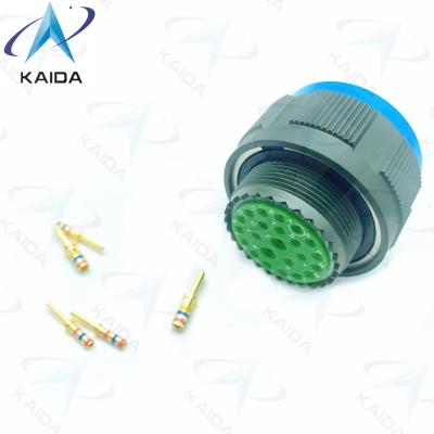 China 500V Olive Green Cadmium MIL-DTL-38999 Series 3 Crimp Gold Contacts 23 Male Pins D38999/26WE99PN.8D Series for sale