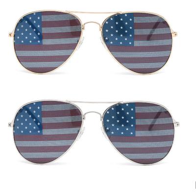 China Fahion 2023 New Oval Pin-hole Metal Pilot Flag Sunglasses Prom Party American Flag Glasses for sale