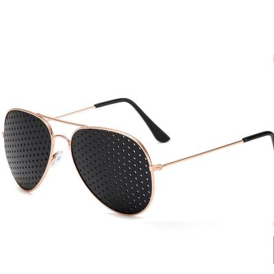 China Party Oval Pin-hole Metal  Party  Pinholes Sunglasses Classic Black Pinhole Treatment Of Pseudo Myopia Glasses for sale