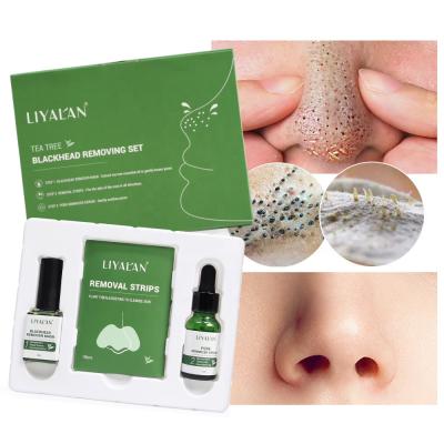 China Natural Face Tea Tree Blackhead Serum Shrinking Pore Acne Treatment Kit Blackhead Remover Skin Care Set for sale