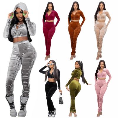 China Anti-pilling New Style Solid Color Velvet Zipper Casual Joggers Pants Two Piece Pants Set Sweatpants And Hoodie Set for sale