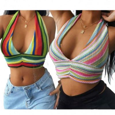 China 2021 New Arrival Anti-wrinkle summer halter corset stripe crop top women fashionable women tank tops for sale