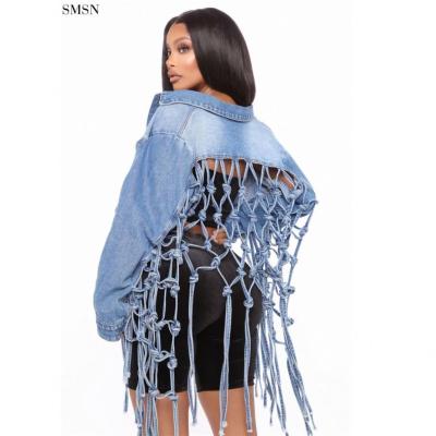 China MONA Hot Selling Long Sleeve Stylish Mesh Tassel Short Denim Jacket Women's Breathable Coats Women's Jacket for sale