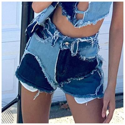 China Good Quality Breathable 2021 Summer Individuality High Waist Spliced ​​Women's Jean Shorts Women's Shorts for sale