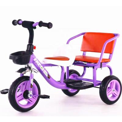 China 2022 Wholesale Adjustable Factory Double Children Seat Tricycle Two Seats Baby Tricycle Kids Ride On Car With Back Seat for sale