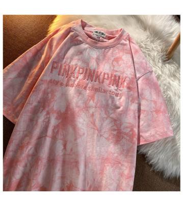 China Anti-Wrinkle Round Neck Casual Loose Fit Shorts Sleeves Tops Women Tie Dye T-Shirts Tees for sale