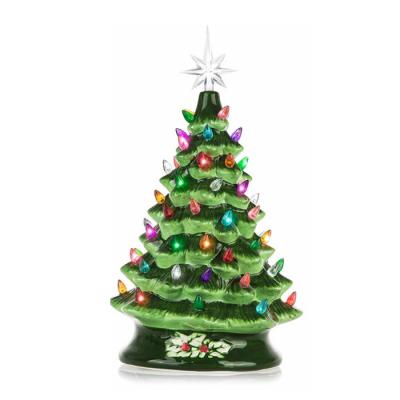 China Mini Traditional Artificial Decorated Table Top Lighted Ceramic Christmas Tree for sale