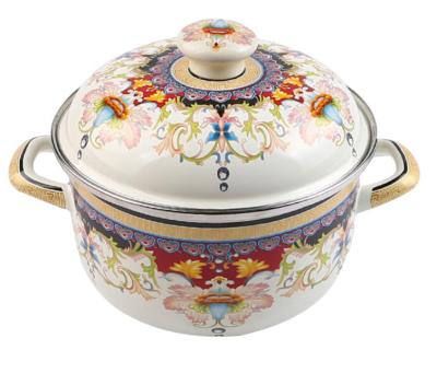 China Sustainable Royal White Enamel Pot Double-Handle With Stainless Steel Lid For Home Camping Pot 20cm for sale