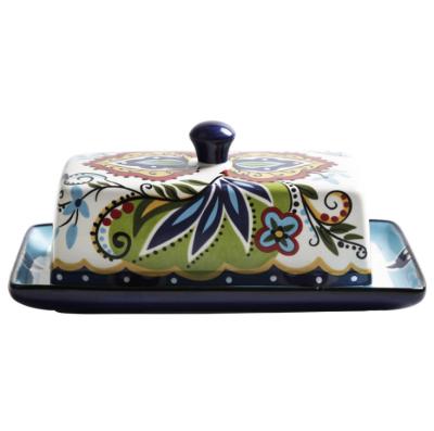 China Disposable Turkish Butter Dish Ceramic Cheese Butter Dish With Lid, Butter Keeper Container for sale