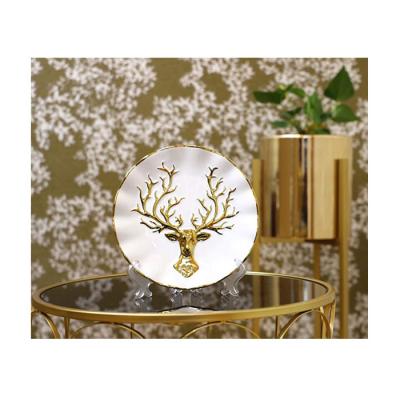 China Sustainable Animal Printed Dish Ceramic Decorative Gold Galvanized Afternoon Coffee Tea Tray Round for sale