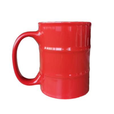 China Sustainable Custom Oil Barrel Shaped Ceramic Mug Oil Can Coffee Beer Stein Mug for sale