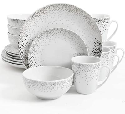 China Home Viable Platinum Polka Dots 16 Piece Fine Ceramic Dinnerware Set, White for sale