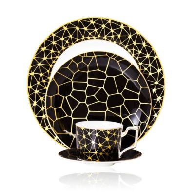 China Sustainable Modern Wedding Dinnerware Sets With Best Quality Bone China Black And Gold Dinner Set for sale