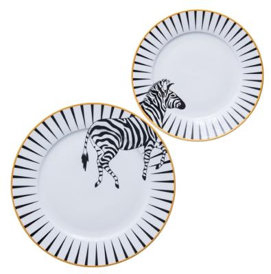 China Viable Wholesale Bone China Wedding Dinnerware Set Zebra Kangaroo Giraffe Antelope Animal High Quality Dinner Set for sale