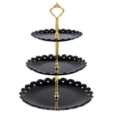 China Fashionable 3 Tier Black Cake Stand Cupcake Stand Holder Serving Tray For Party Wedding for sale