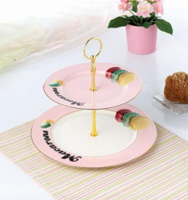 China Sustainable New Country Fruit Vintage Pink 2-Tier Cake Stand, Cheeky Pink for sale