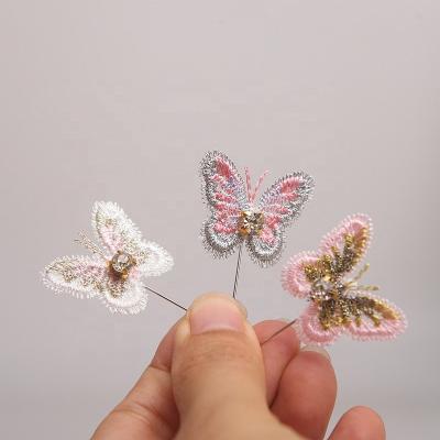 China Stereoscopic Polyester 3D Butterfly Patches Lace Fabric Embroidery Headwear Clothing Sewing Supplies DIY Decorate Accessories With Diamond for sale