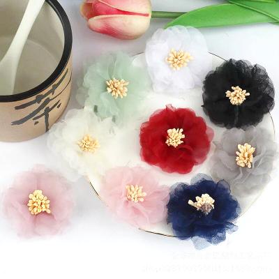 China DIY 3D Satin Flower Accessories For Hair Cloth Flowers 5cm Chiffon Flower Hair Accessories Head Wrap No Bow No Barrette Bow for sale