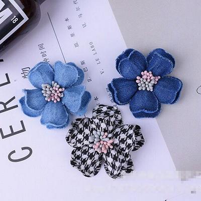 China 3D Size 5CM Korea DIY Denim Fabric Flowers Hair Accessories Clothes Hats Dress Decoration DIY Flower Crafts Supplies for sale