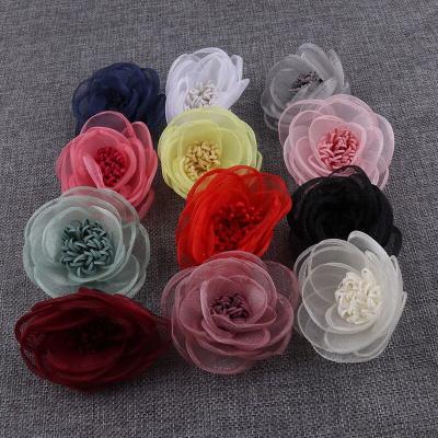 China 3D Chiffon Ruffles Hair Flower 6.5cm Chiffon Flowers Hair Accessories Shape Flower Wedding Decoration Accessory For Headband for sale