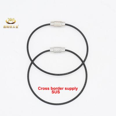 China Xinhanrui Stainless Steel Wire Key Ring Black 1.5mm Wire Rope Key Chain for sale