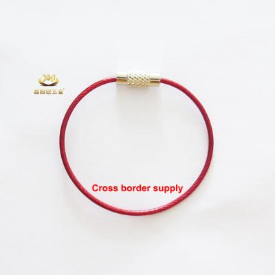 China Xinhanrui Red Color Stainless Steel Wire Key Ring Steel Cable Keychain for sale