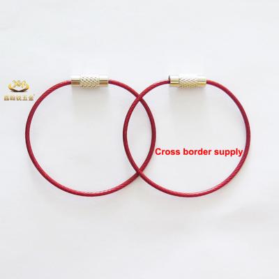 China Xinhanrui Stainless Steel Wire Red Key Ring Screw Lock Cable Keychain for sale