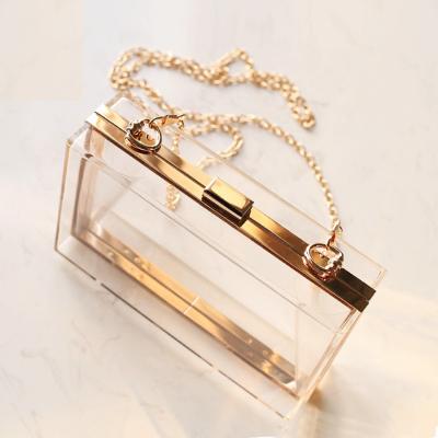 China PU Clutch Purse Acrylic Transparent Package Jelly Evening Bag Chain Clear Clutch Bag for sale