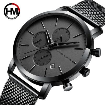 China 2021 Automatic Single Date HANNAH MARTIN HM-109 Man Watches 2019 Stainless Steel Mesh Strap Custom Logo Men's Watch Black for sale