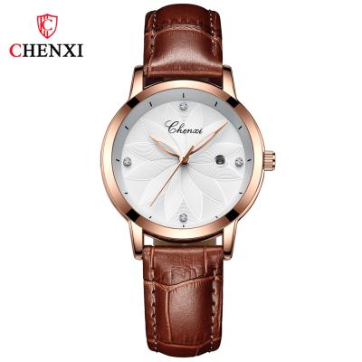 China Water Resistant Chenxi 303 Simple Women's Watches New Fashion Flower Quartz Wristwatch Ladies Stainless Steel Case Leather Analog for sale