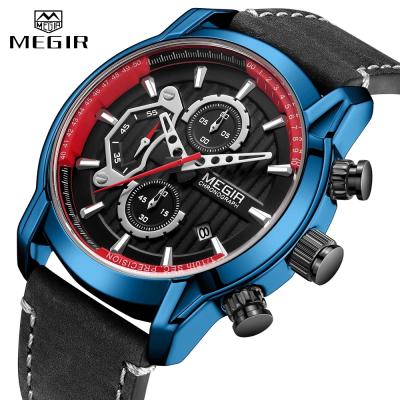 China 2021 Automatic Date Megir 2104G Brands Quartz For Mens Waterproof Clock Luxury Leather Wristwatches Mens for sale