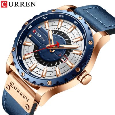 China Water Resistant Curren 8374 Popular Man Quartz Watches Waterproof Date Analog Sports Leather Band Watches For Men for sale