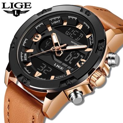 China Auto Date Lige 2021 9964 Analog Digital Wrist Sport Luminous Waterproof Double Time Cool Watches For Men for sale